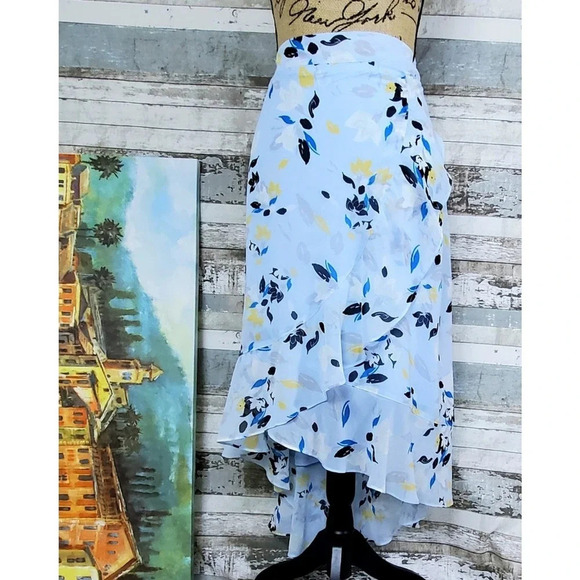 LANE BRYANT Womens Plus High Low Chiffon Faux Wrap Floral Skirt Blue Size 28 - Picture 2 of 11